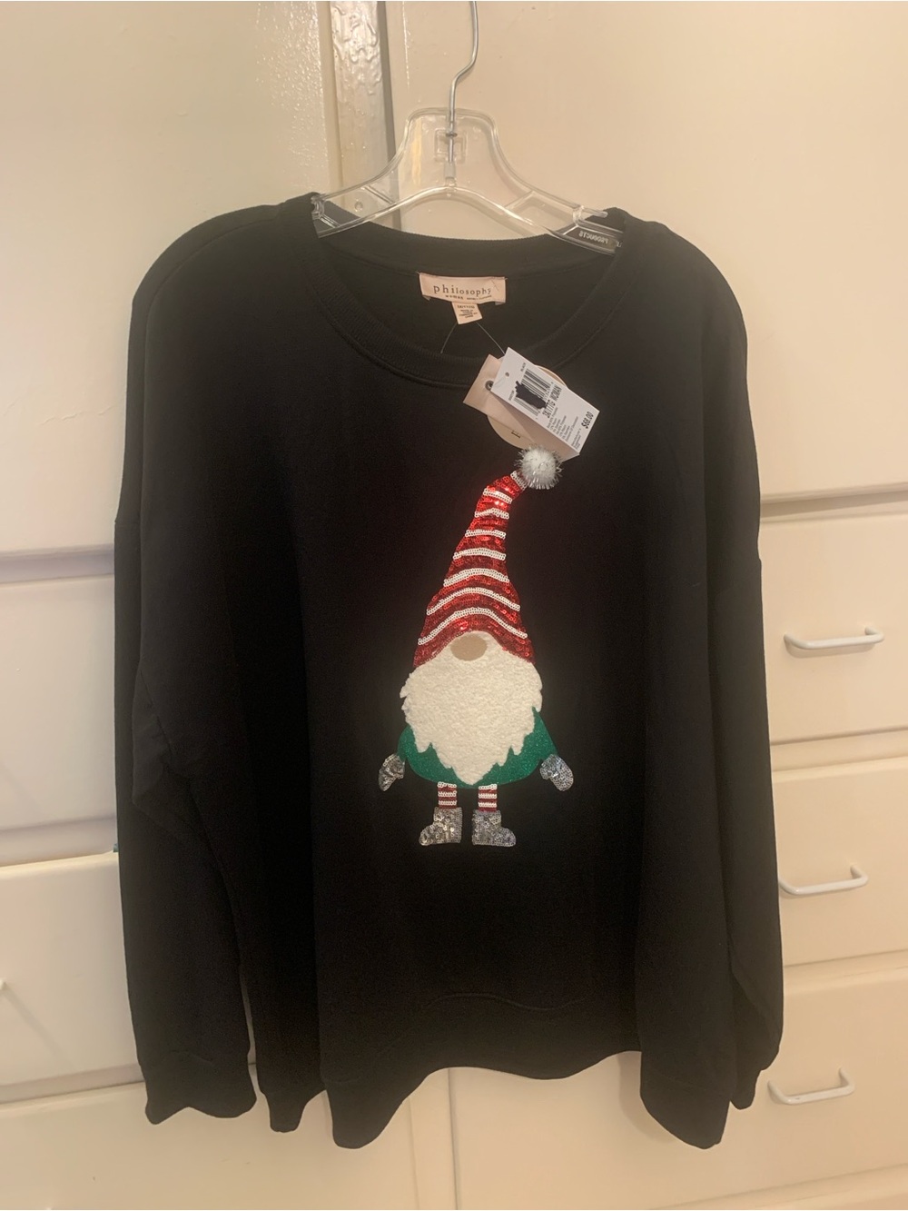Philosophy Black Gnome Sequin Holiday Sweater